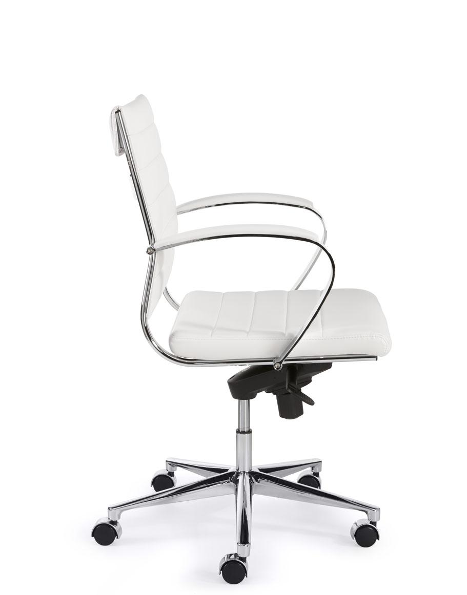 Chaise de bureau Design avec bas dossier en similicuir - Blanc – Image 2