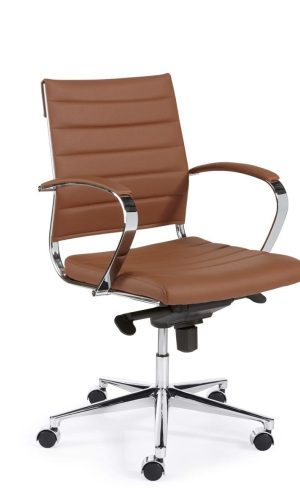Chaise de bureau Design avec bas dossier en similicuir - Cognac