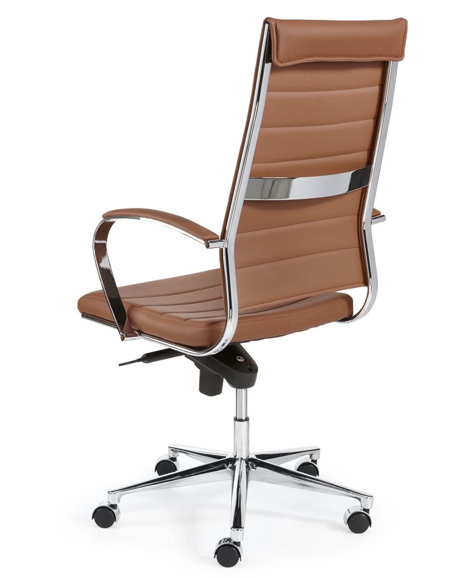 Chaise de bureau Design avec haut dossier en similicuir - Cognac – Image 3