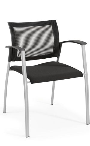 Chaise de réunion 802, assise en tissu noir et dos en résille noire