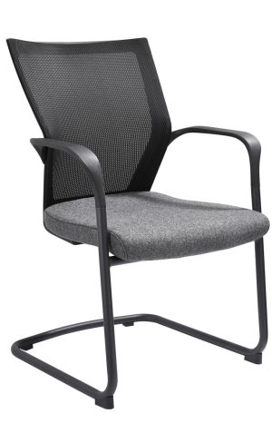Chaise de réunion 604WV, assise en laine feutrée et dossier en résille noire